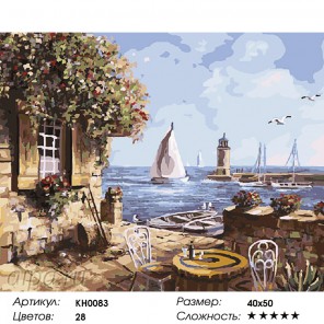Количество цветов и сложность Летнее кафе Раскраска картина по номерам на холсте KH0083