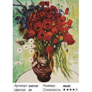 Количество цветов и сложность Цветущие маки и ромашки Раскраска картина по номерам на холсте KH0105