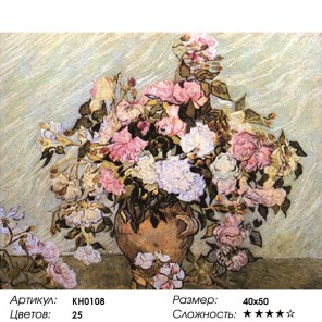  Ваза с розами Раскраска картина по номерам на холсте KH0108