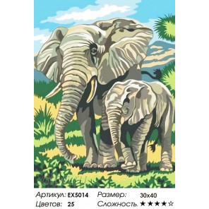 Слоненок с мамой Раскраска картина по номерам акриловыми красками на холсте Menglei