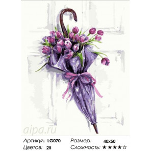 Количество цветов и сложность Цветочный зонт Алмазная мозаика на подрамнике LG070