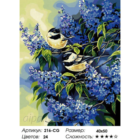 Количество цветов и сложность Синицы в сирени Раскраска картина по номерам на холсте Белоснежка 216-CG