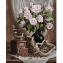 Кофейный натюрморт с розами Раскраска картина по номерам на холсте