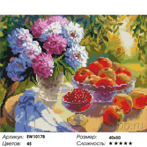 Количесвто цветов и сложность Пионы и персики Алмазная вышивка мозаика на подрамнике  EW10178