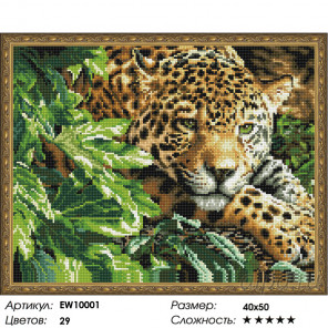 Количество цветов и сложность Леопард в чаще Алмазная вышивка мозаика на подрамнике  EW10001