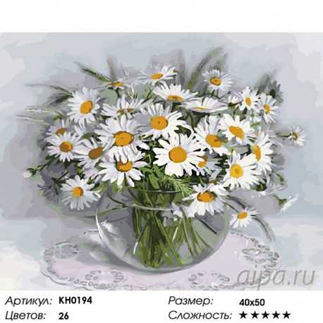 Количество цветов и сложность Ромашки Раскраска картина по номерам на холсте KH0194