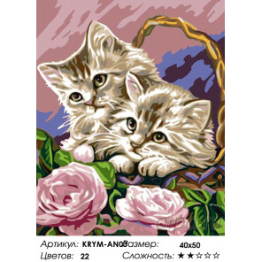  Котята в корзинке Раскраска картина по номерам на холсте KRYM-AN03