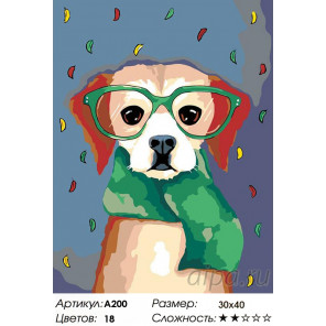 Количество цветов и сложность Собачка в шарфе Раскраска картина по номерам на холсте A200