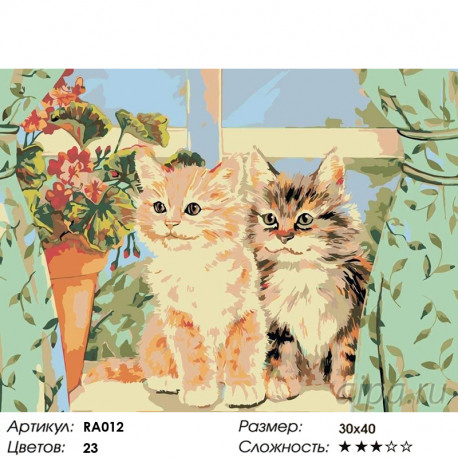 Количество цветов и сложность Котята на окне Раскраска картина по номерам на холсте RA012