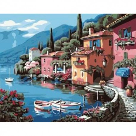 Городок у моря Раскраска по номерам акриловыми красками на холсте Menglei