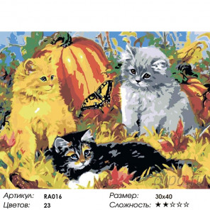 2 Котята и бабочка Раскраска по номерам на холсте Живопись по номерам