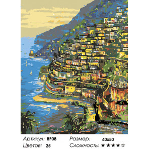 1 Огни Positano, Италия (художник Robert Finale) Раскраска по номерам на холсте Живопись по номерам