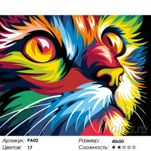  Радужная мордочка кота Раскраска по номерам на холсте Живопись по номерам PA02