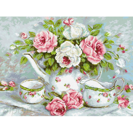  Розовый чай Алмазная мозаика вышивка Паутинка М-258