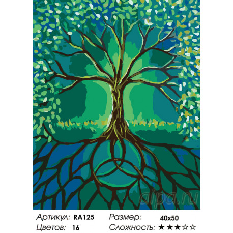 Количество цветов и сложность Дерево мира Раскраска по номерам на холсте Живопись по номерам RA125
