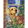  Котенок и пес у елки Раскраска по номерам на холсте Живопись по номерам RA43
