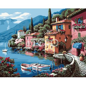 Городок у моря Раскраска по номерам акриловыми красками на холсте Iteso
