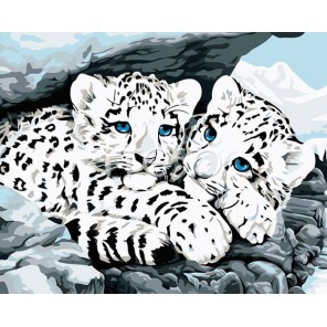 Детеныши снежного леопарда 30х40 Раскраска по номерам акриловыми красками на холсте Menglei