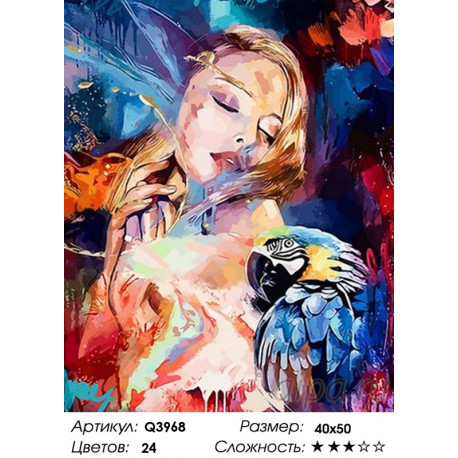 Количество цветов и сложность Девушка с попугаем Раскраска картина по номерам на холсте Q3968
