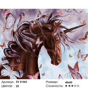  Единорог с бабочками Раскраска картина по номерам на холсте ZX 21363