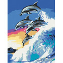 Дельфины на гребне волны Раскраска картина по номерам на холсте
