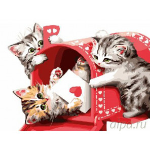  Котятки с валентинкой Раскраска картина по номерам на холсте EX5207