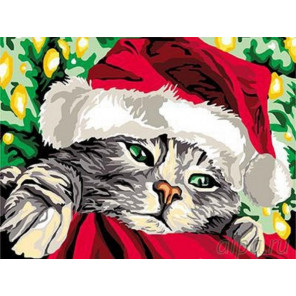  Новогодний котенок Раскраска картина по номерам на холсте EX5563