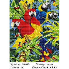 Количество цветов и сложность Попугаи Алмазная вышивка мозаика на подрамнике GF0567