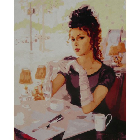 Дама в кафе Раскраска по номерам акриловыми красками на холсте Worad Art