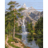  Водопад в горах Картина по номерам на дереве Molly KD0070
