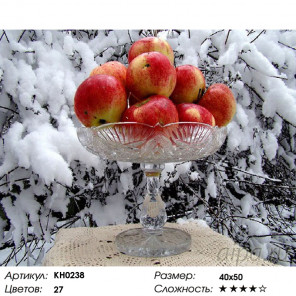 Количество цветов и сложность Яблоки на снегу Раскраска картина по номерам на холсте Molly KH0238
